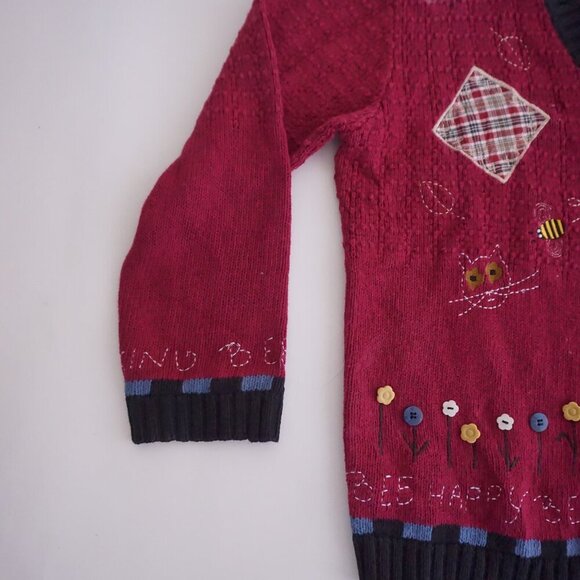 Vintage Quacker Factory Maroon Knit Embroidered Button Knit Cardigan Sweater M - Picture 8 of 11